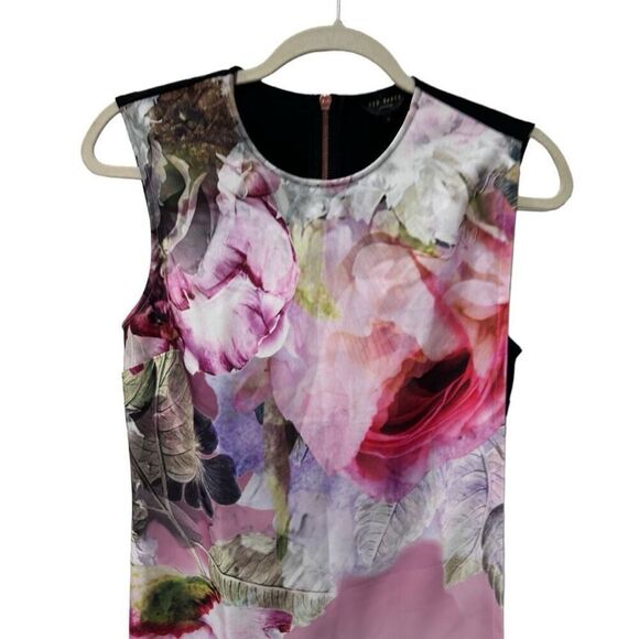 Ted Baker London Floral Print Milisa Pure Peony Tunic Dress Pink Black Size 6 - Picture 4 of 11